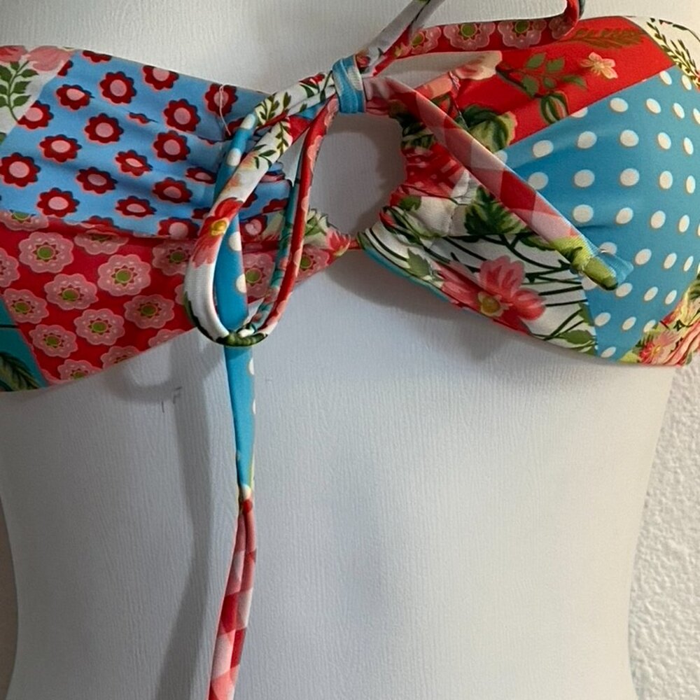 Mixed Patchwork Print Strapless String Bikini Wit… - image 4